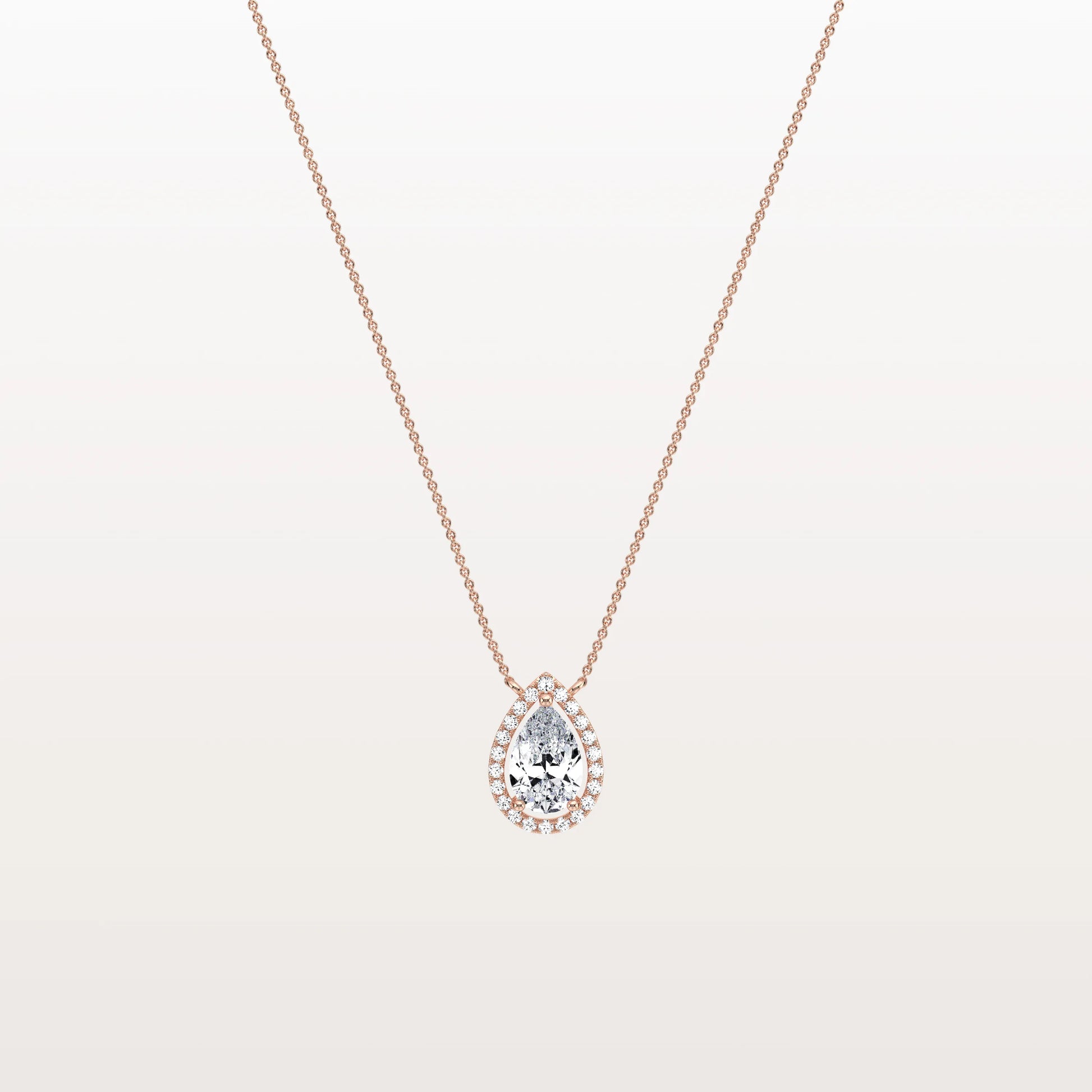 0.5CT Lab Grown Diamond Teardrop Halo Necklace In 14K Solid Gold/Platinum