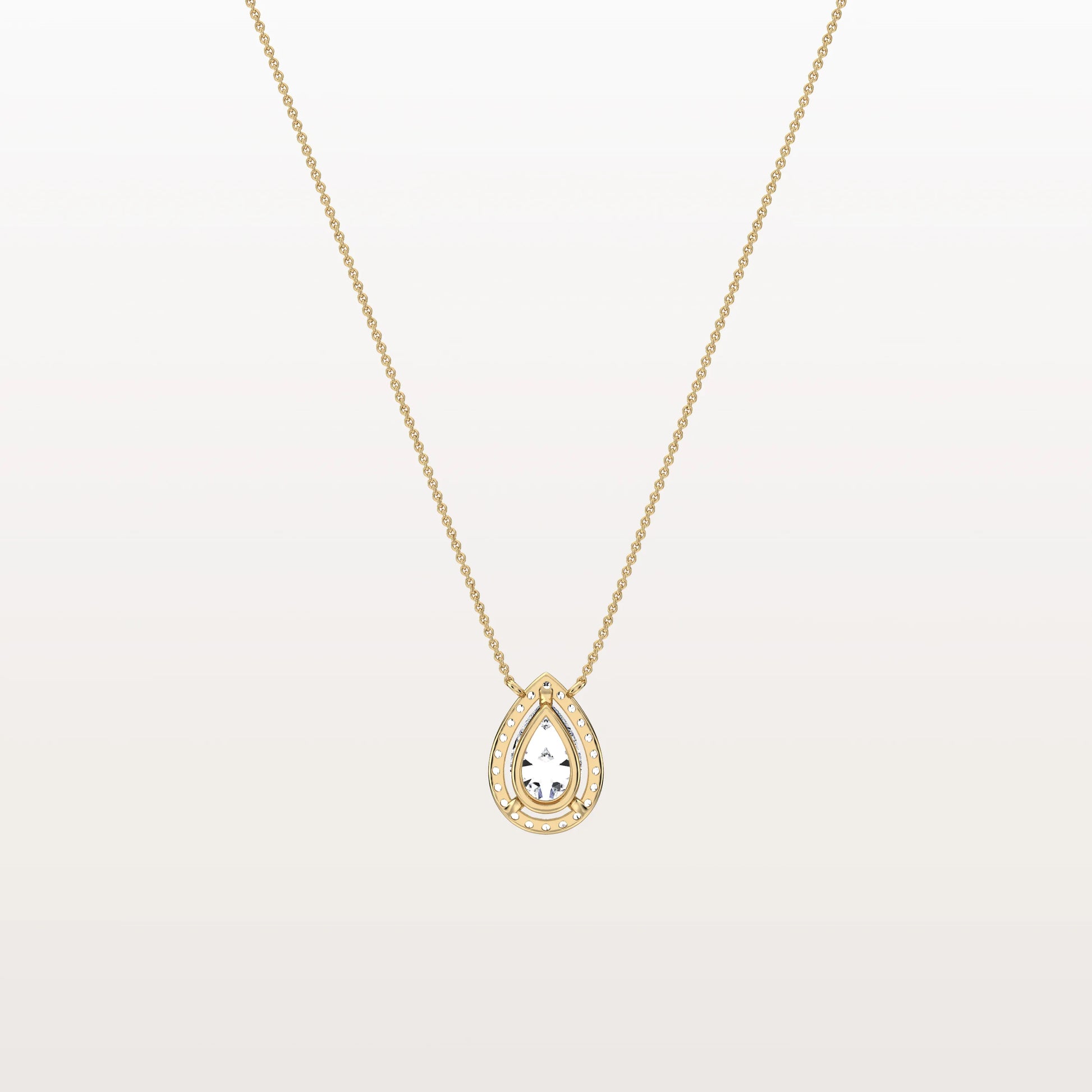 0.5CT Lab Grown Diamond Teardrop Halo Necklace In 14K Solid Gold/Platinum