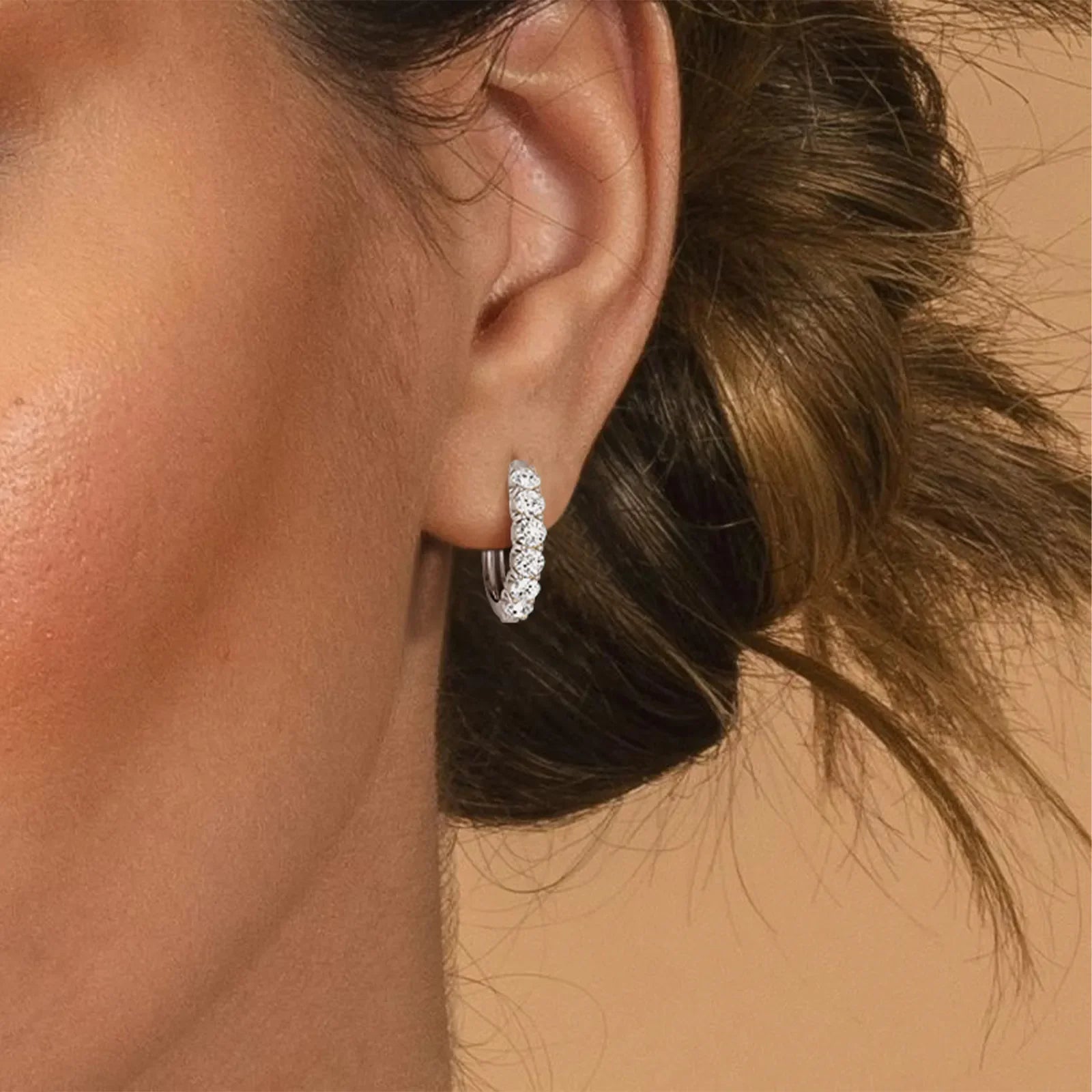 1.32CTW Lab Diamond Half Eternity Huggie Earring In 14K Solid Gold/Platinum