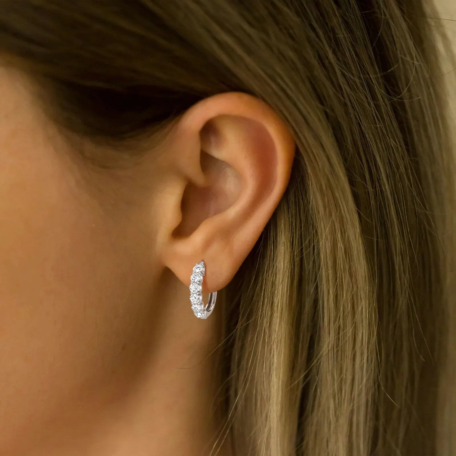 1.32CTW Lab Diamond Half Eternity Huggie Earring In 14K Solid Gold/Platinum