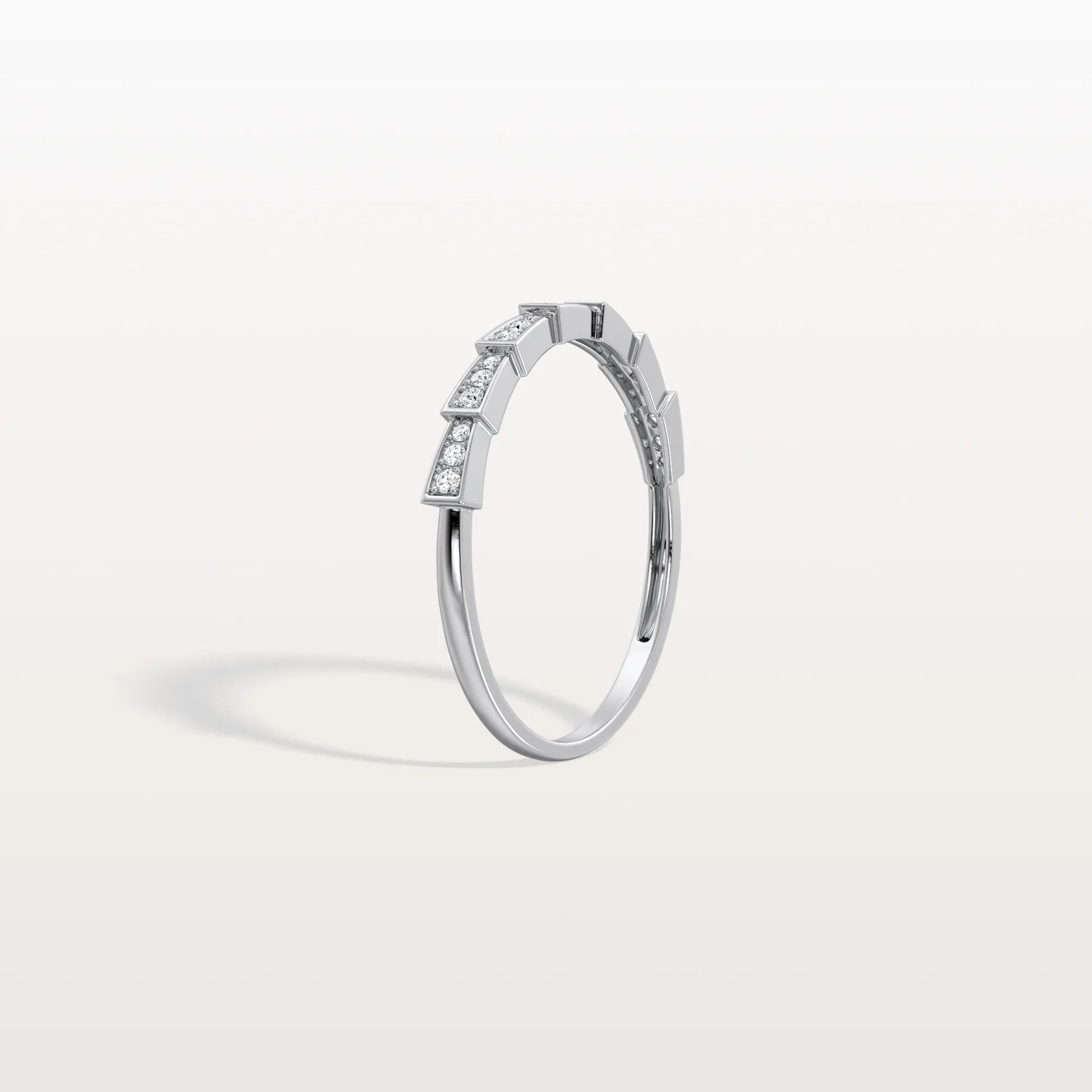 14K Gold/Platinum Stackable Pave Ring with Lab Diamonds-Viper Inspired