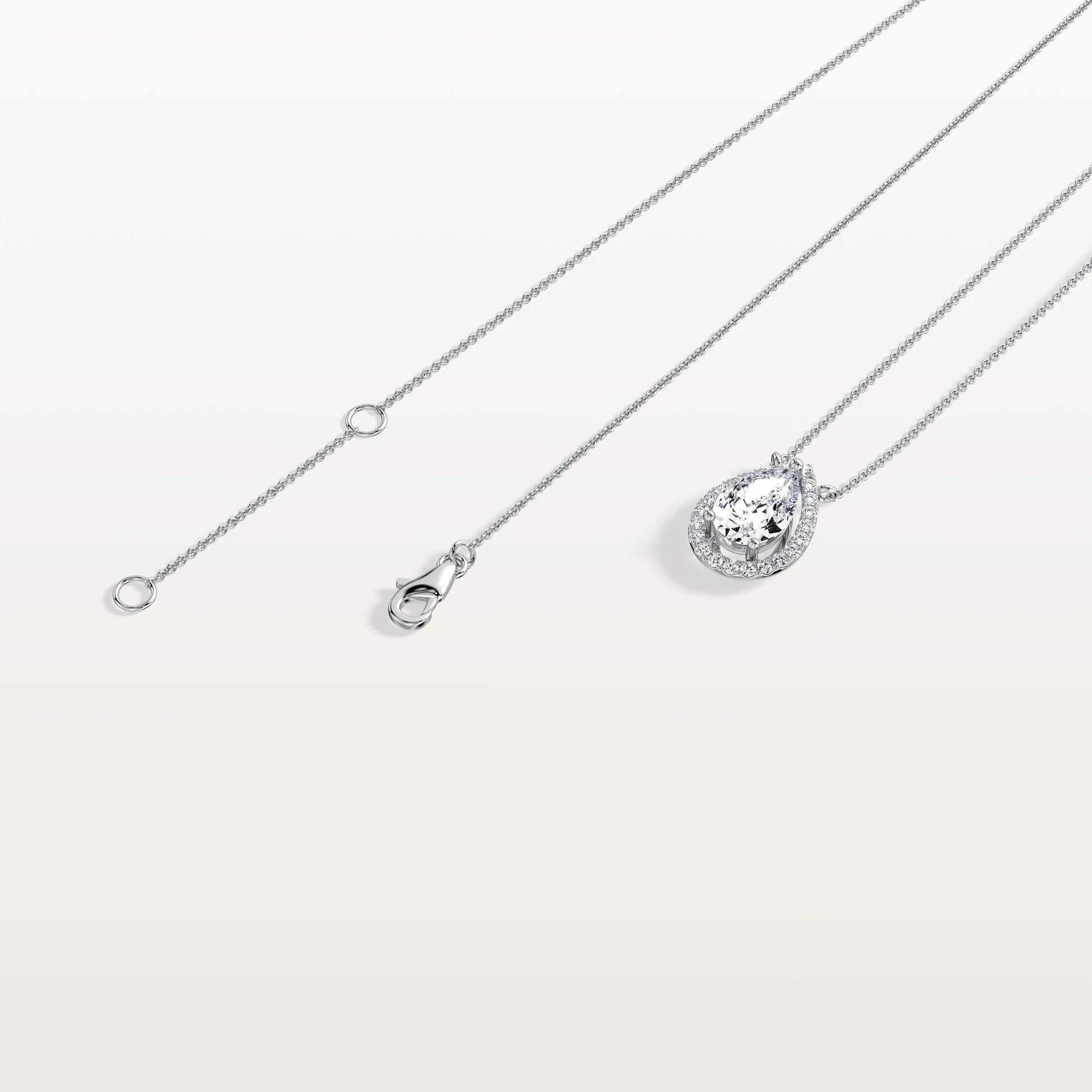 0.5CT Lab Grown Diamond Teardrop Halo Necklace In 14K Solid Gold/Platinum