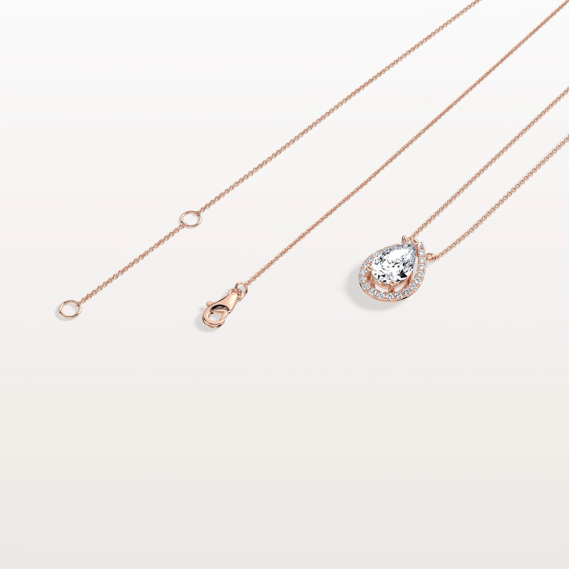 0.5CT Lab Grown Diamond Teardrop Halo Necklace In 14K Solid Gold/Platinum