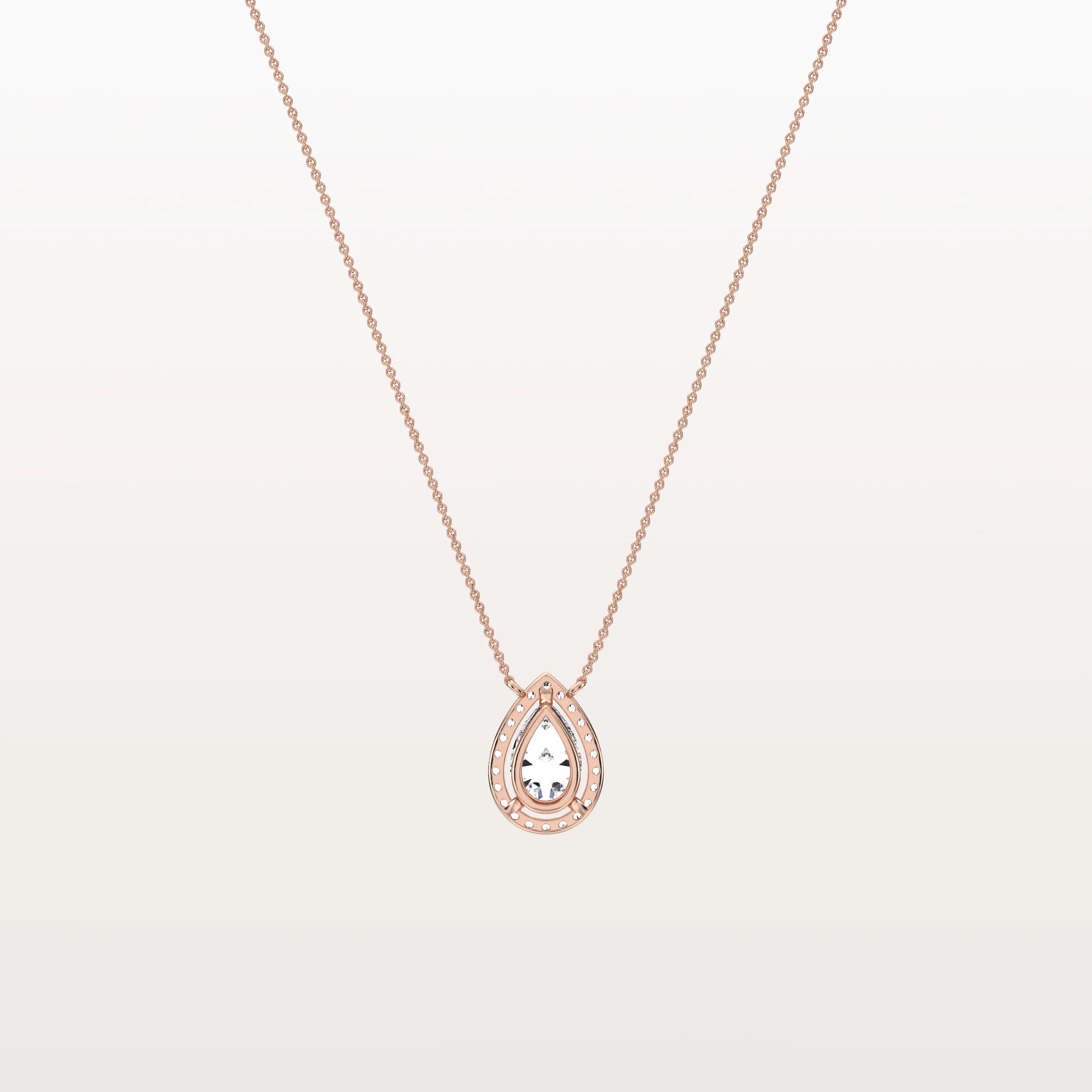 0.5CT Lab Grown Diamond Teardrop Halo Necklace In 14K Solid Gold/Platinum