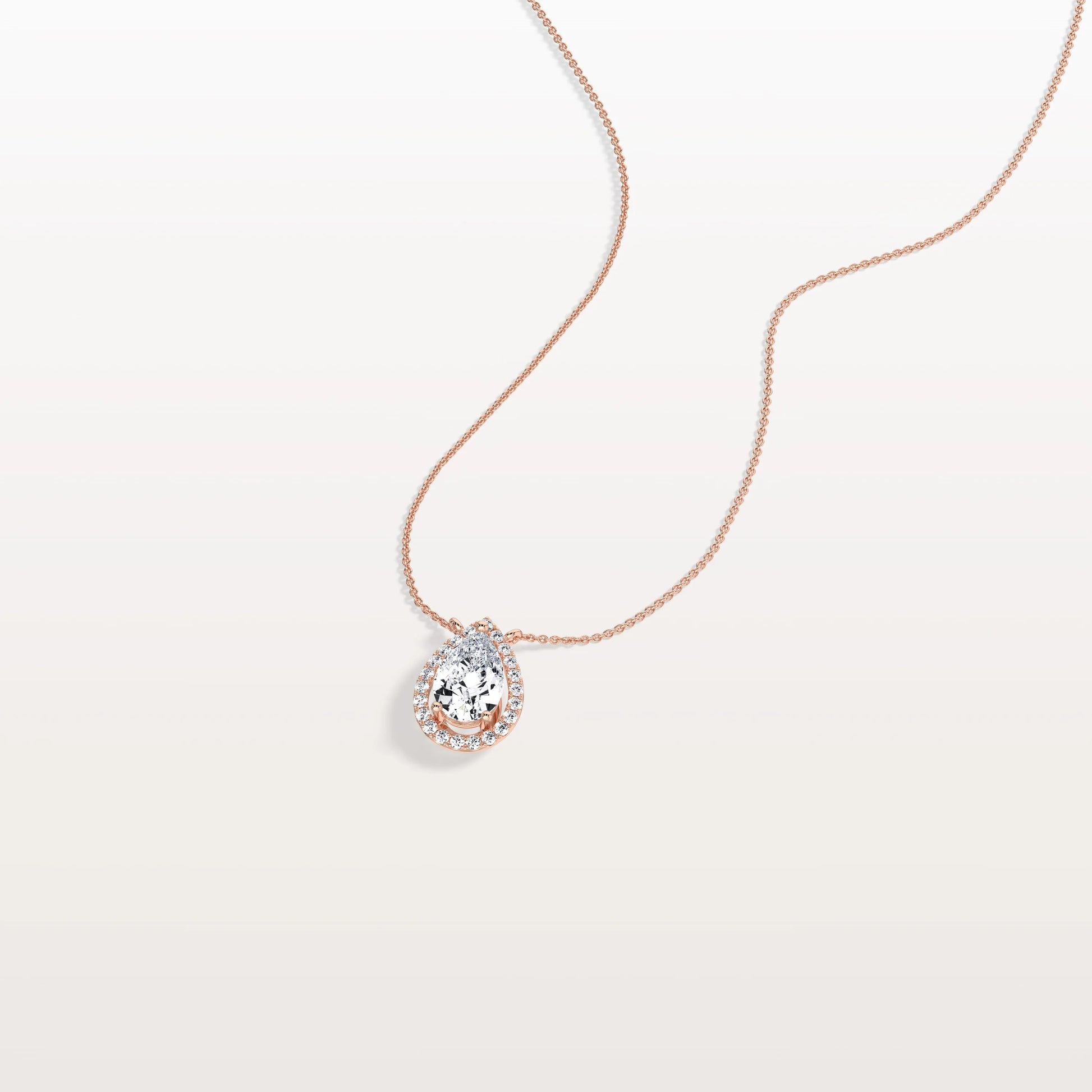 0.5CT Lab Grown Diamond Teardrop Halo Necklace In 14K Solid Gold/Platinum