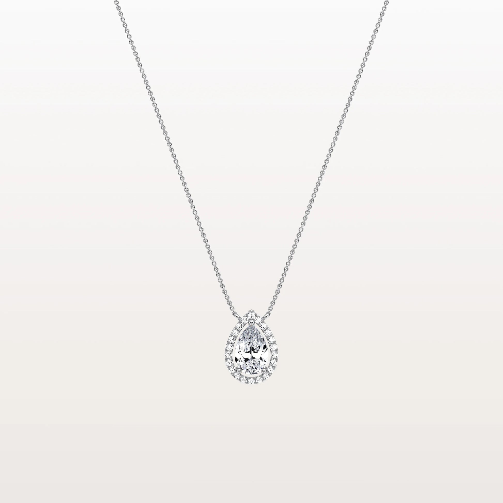 0.5CT Lab Grown Diamond Teardrop Halo Necklace In 14K Solid Gold/Platinum