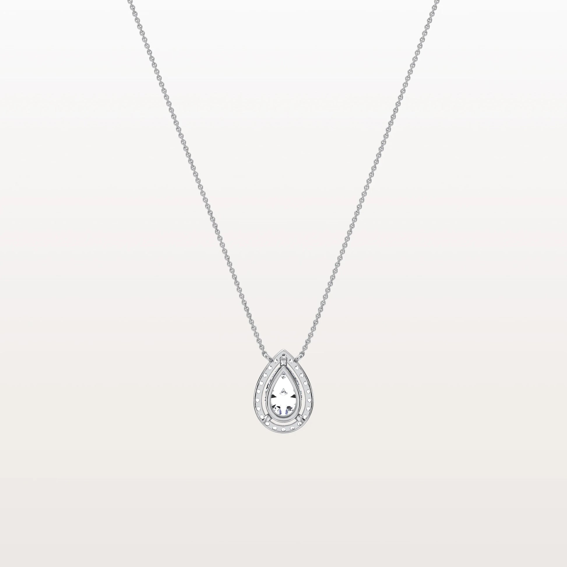 0.5CT Lab Grown Diamond Teardrop Halo Necklace In 14K Solid Gold/Platinum