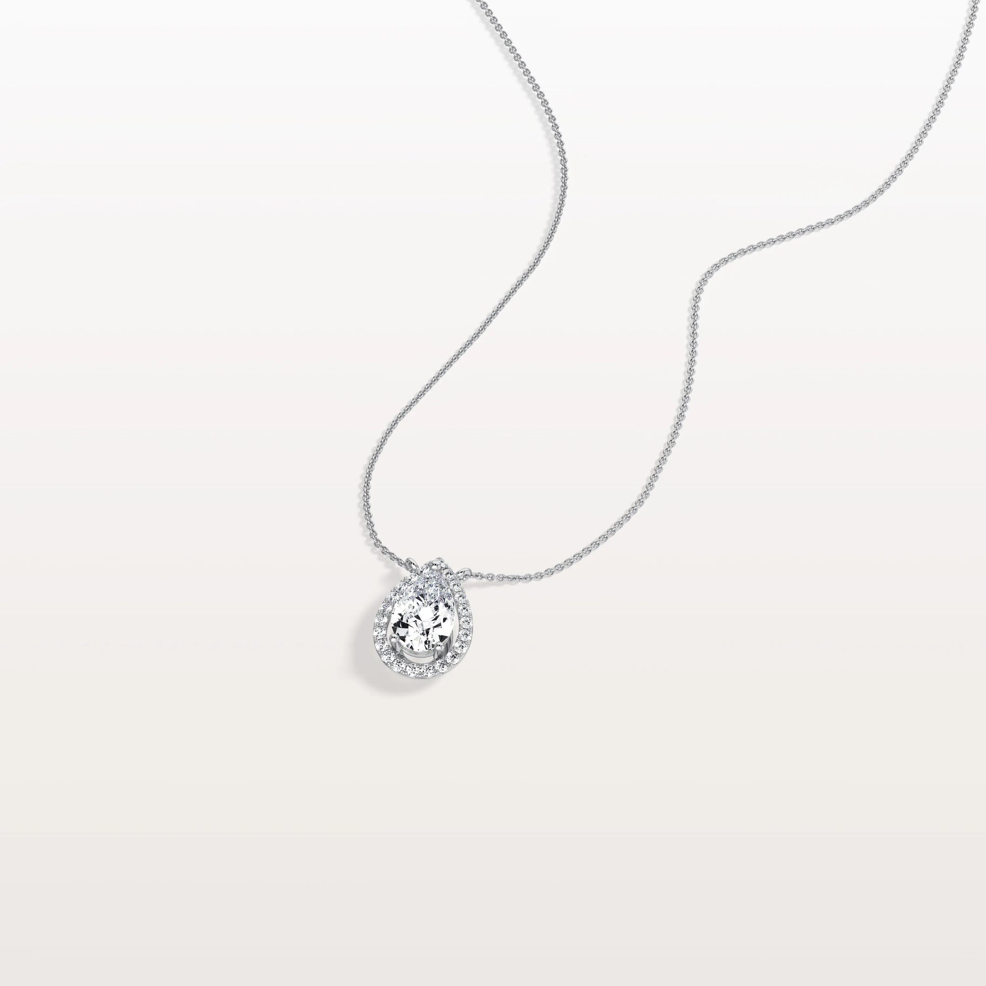 0.5CT Lab Grown Diamond Teardrop Halo Necklace In 14K Solid Gold/Platinum