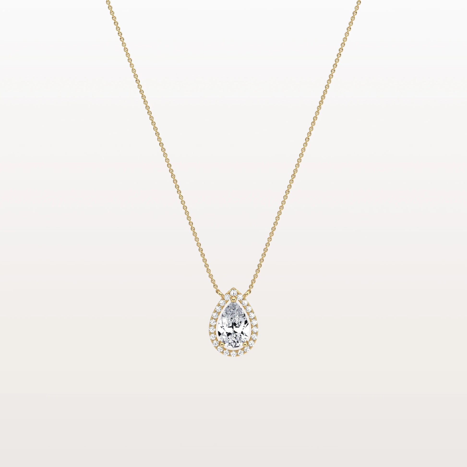 0.5CT Lab Grown Diamond Teardrop Halo Necklace In 14K Solid Gold/Platinum