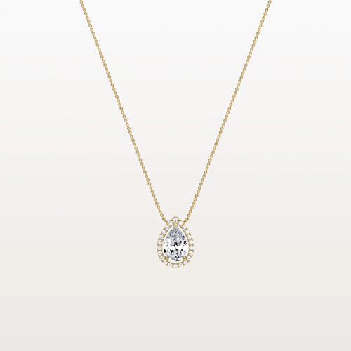 0.5CT Lab Grown Diamond Teardrop Halo Necklace In 14K Solid Gold/Platinum