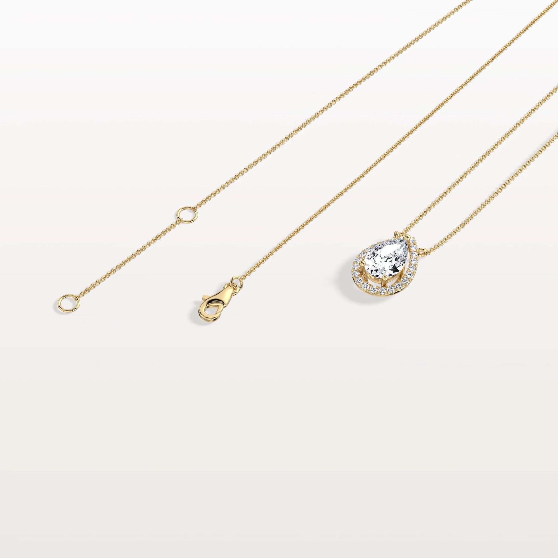 0.5CT Lab Grown Diamond Teardrop Halo Necklace In 14K Solid Gold/Platinum