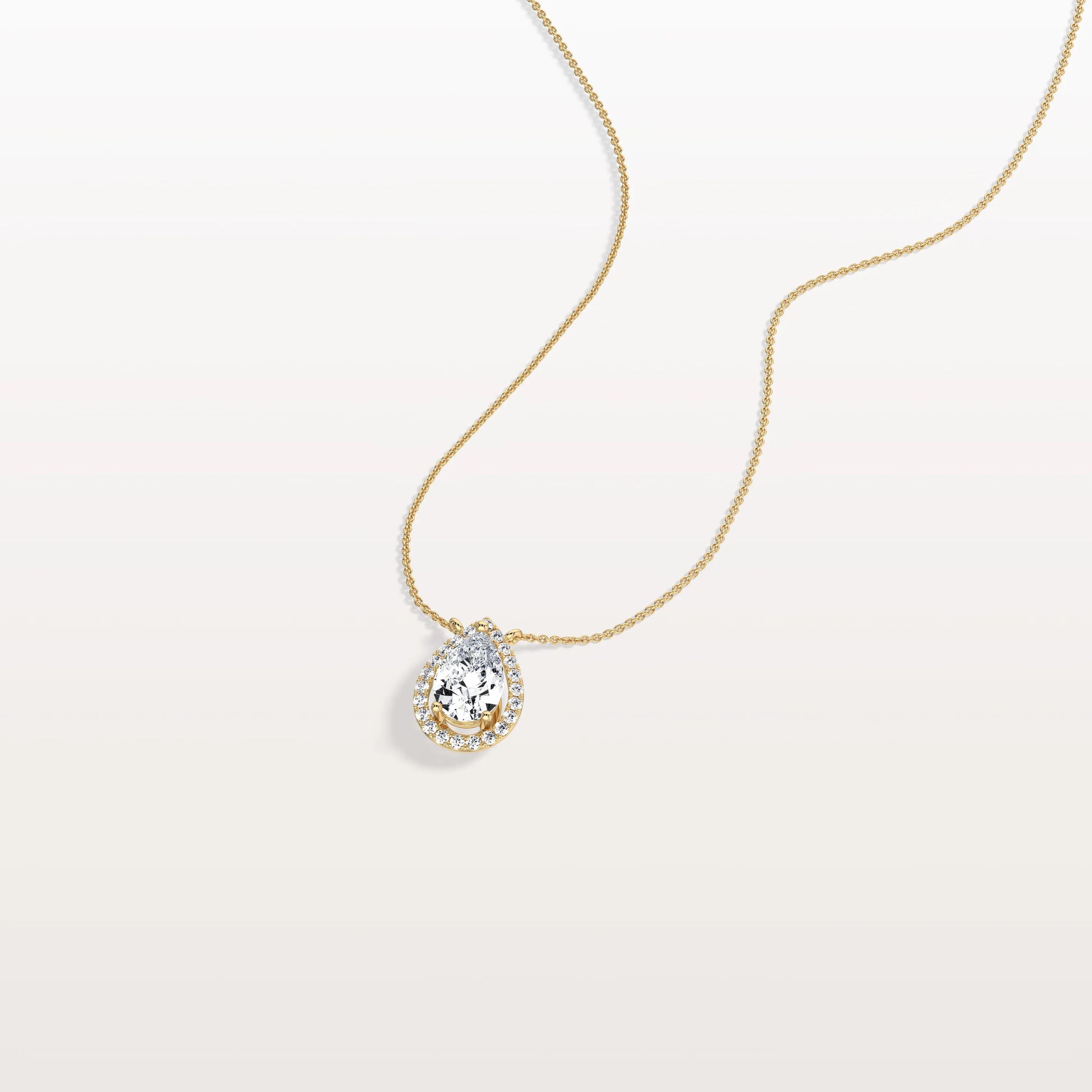 0.5CT Lab Grown Diamond Teardrop Halo Necklace In 14K Solid Gold/Platinum