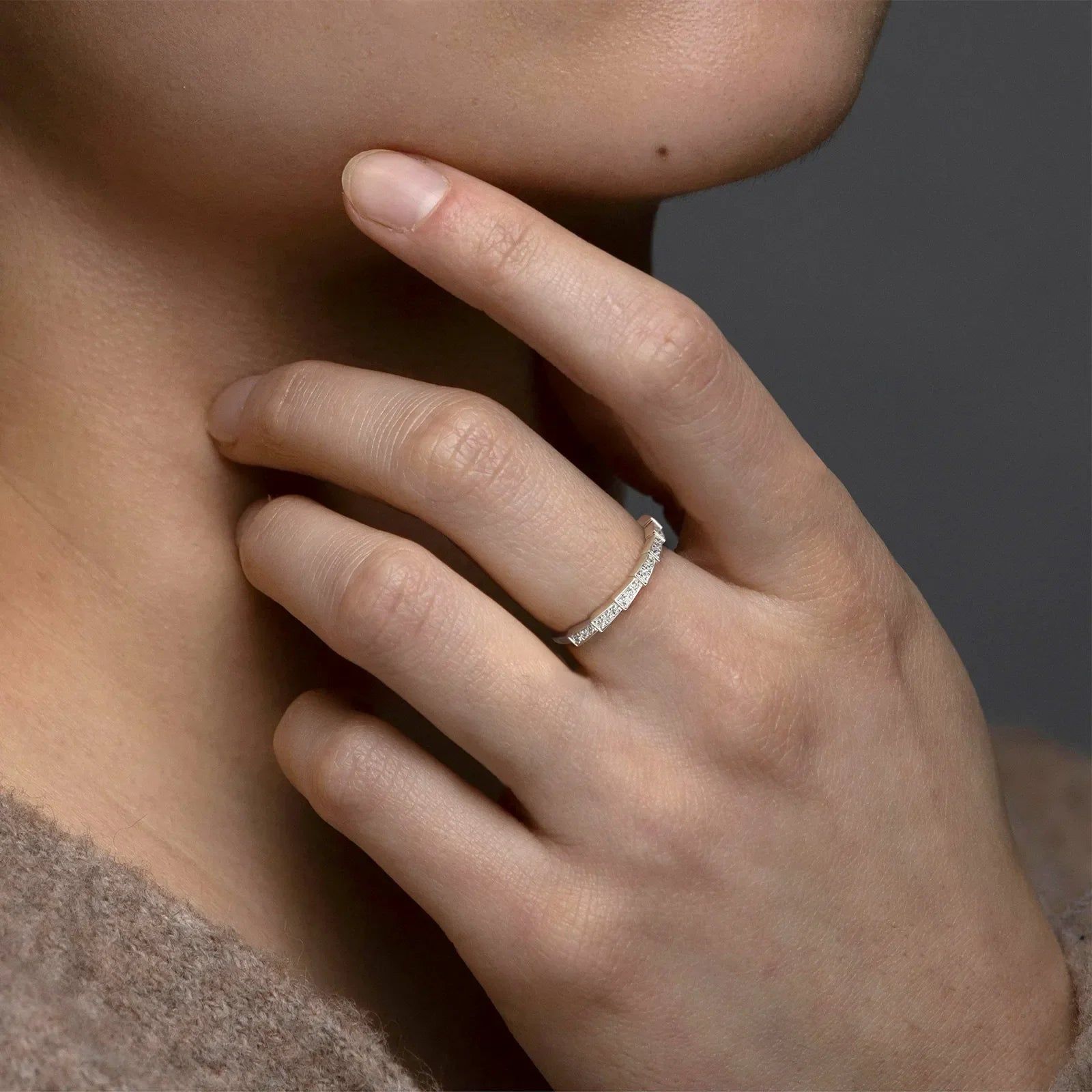 14K Gold/Platinum Stackable Pave Ring with Lab Diamonds-Viper Inspired