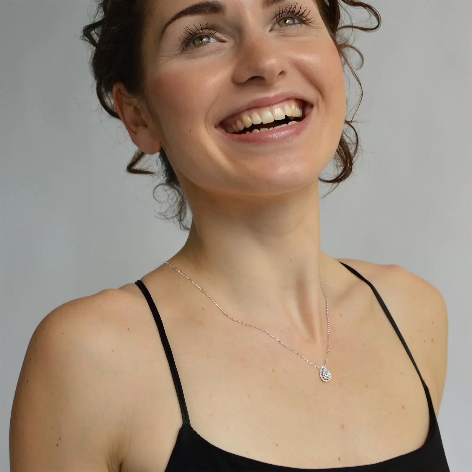 0.5CT Lab Grown Diamond Teardrop Halo Necklace In 14K Solid Gold/Platinum